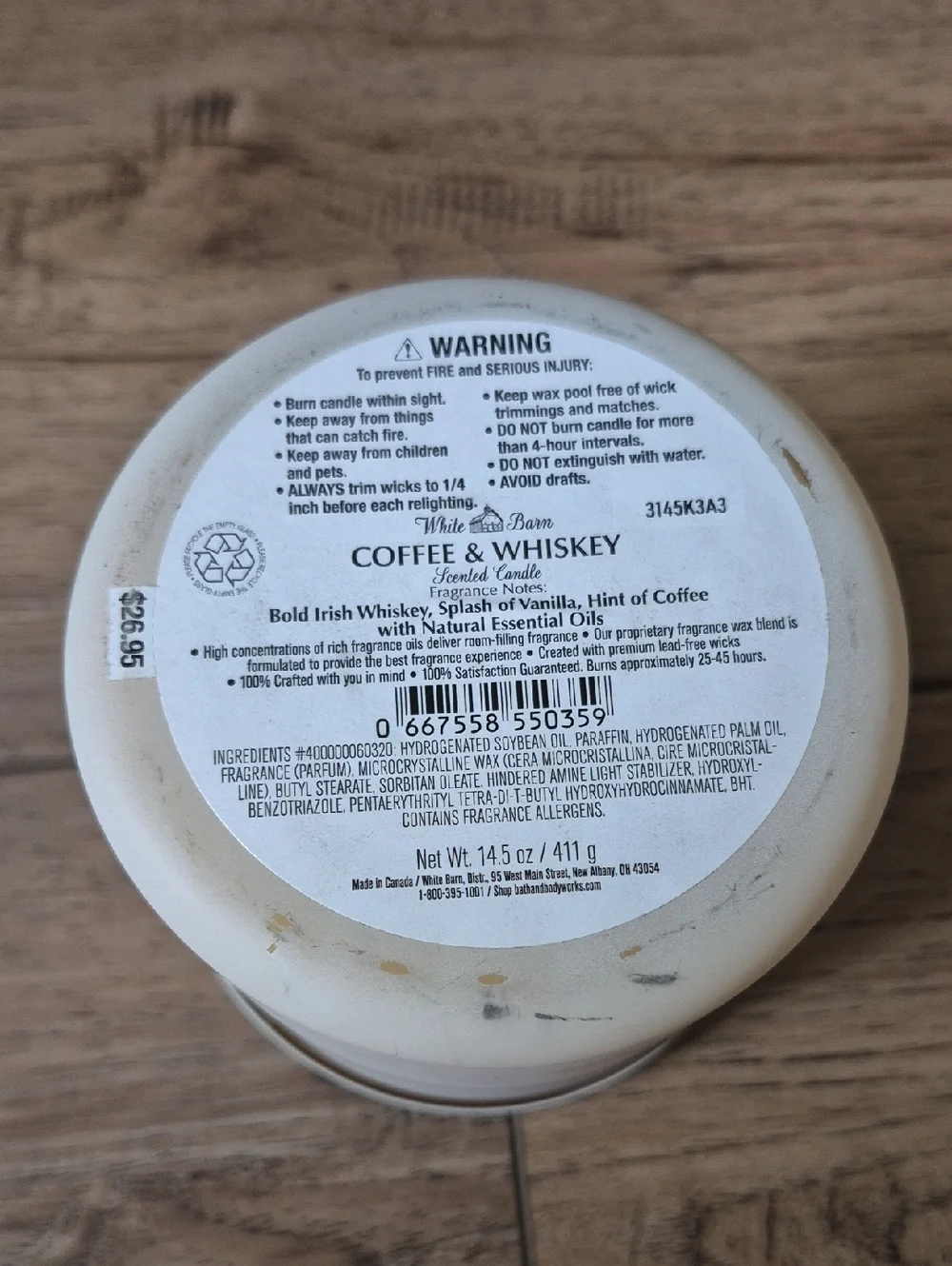 White Barn. Coffee & Whiskey. NWT. 14.5oz 3wick Candle. - Picture 3 of 5